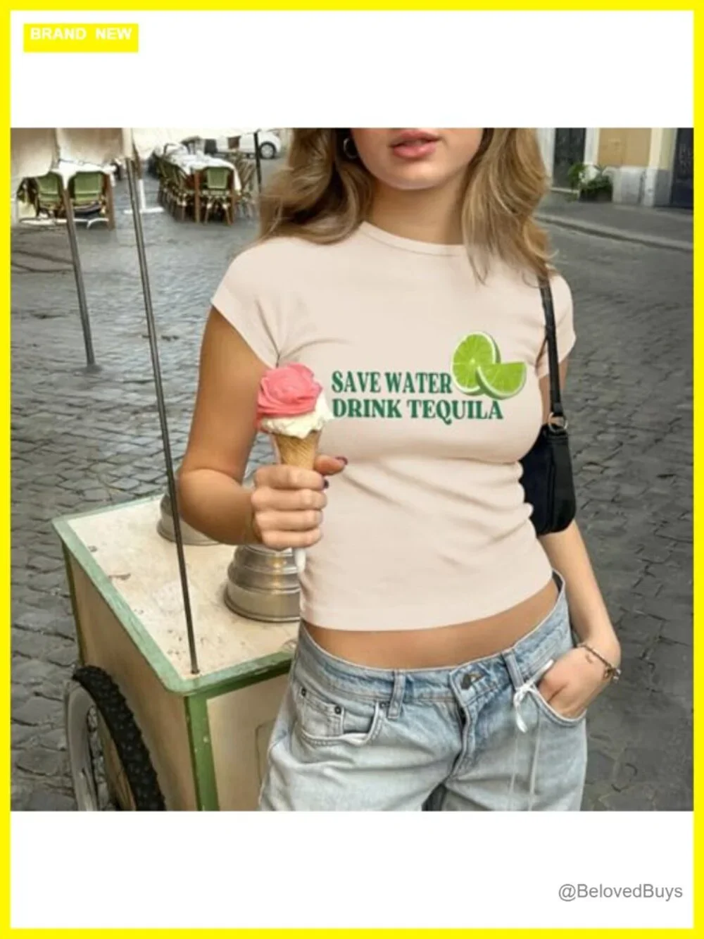 Save Water Drink Tequila Graphic Baby Tee Cotton Blend Crop Top Y2K